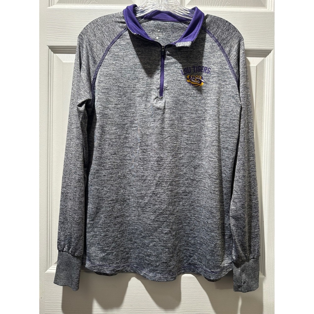 Colosseum LSU‎ Tigers Mens Large Grey Space Dye Quarter Zip Pullover Thumbholes